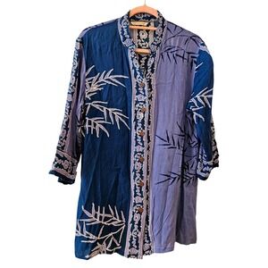 Soft Surroundings Blue Batik Bamboo Top Boho Resort Lagenlook Size Medium
